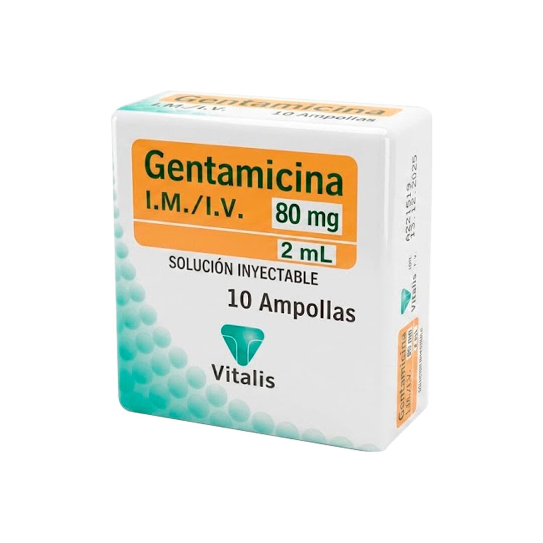 Gentamicina Inyectable 80mg/2ml x 10 ampollas (Vitalis) VITALIS